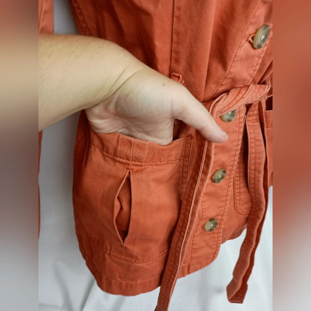 DOWNEAST Coatigan Utility Rust Orange Lightweight Belted Jacket (#142)‎